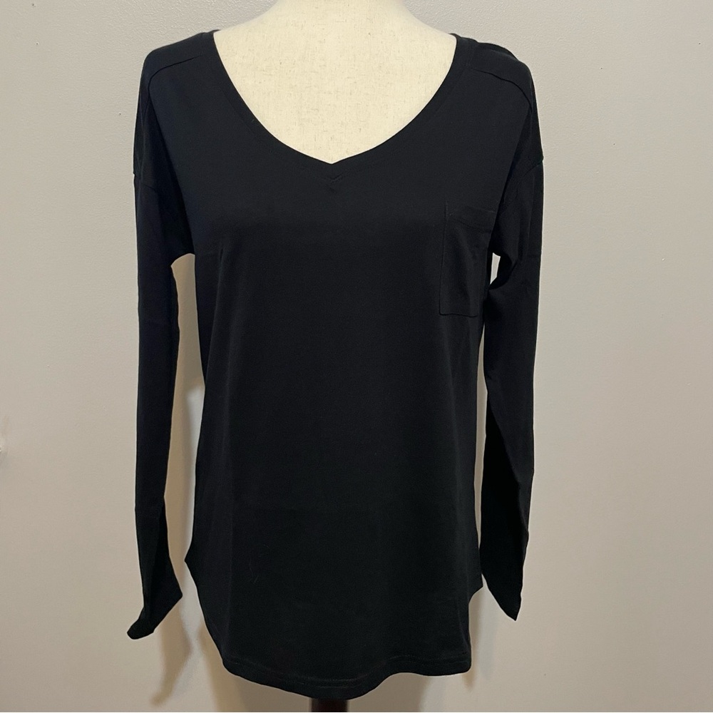 Threads 4 Thought Long Sleeve Pocket Tee V Neck T-Shirt Fitted Women’s L Black